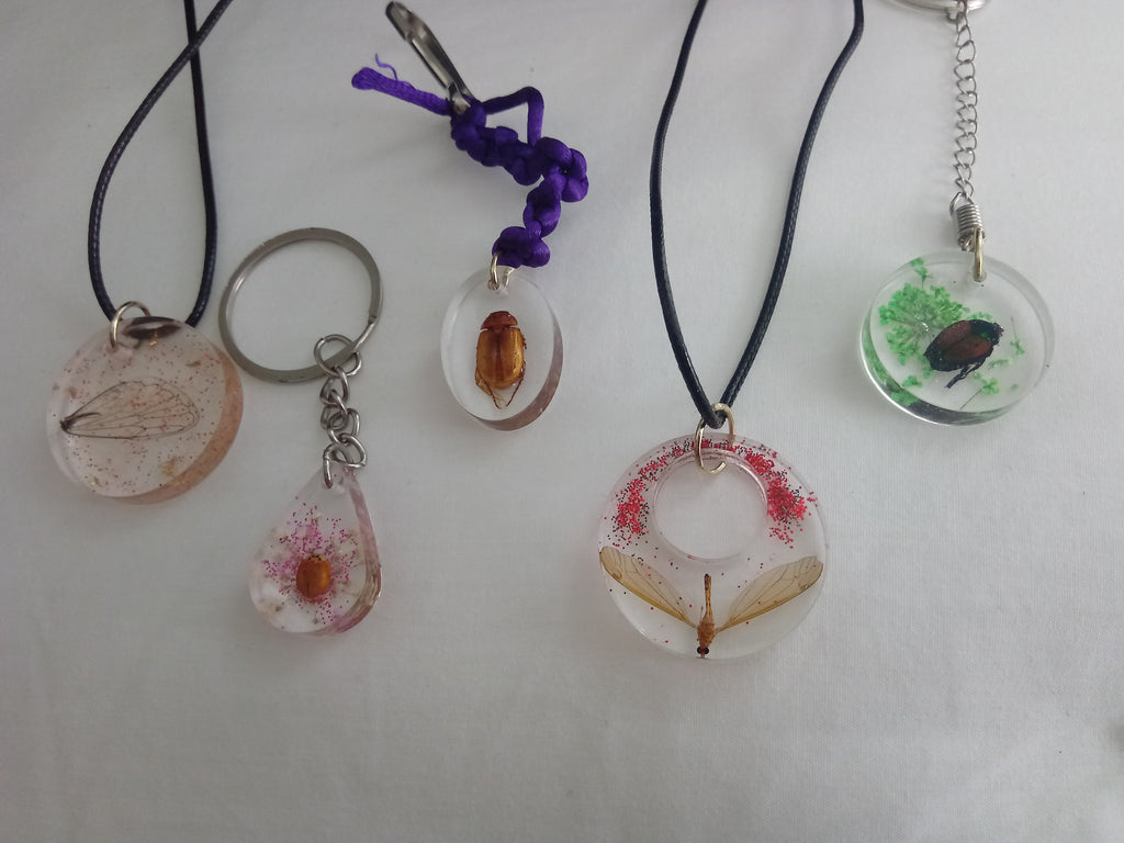 Preserved insect resin pendants